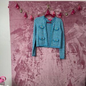 Lilly Pulitzer NWT Kianna Cardigan Cumulus Blue Metallic Marl - Size XXS